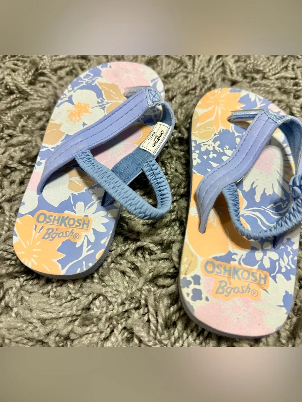 OshKosh B'gosh Floral Toddler Flip Flops in Light Blue, Peach, White